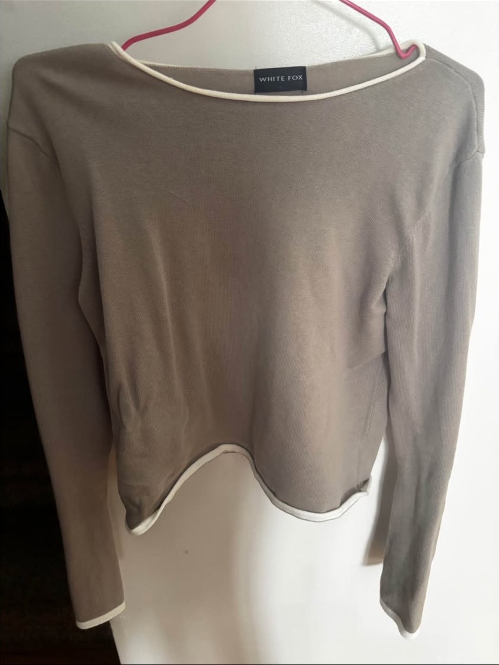 Women's Taupe Long-Sleeve Crew Neck Top. Whitefox